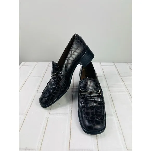 Stuart Weitzman Brown Crocodile Print Heel Loafers sz 7M