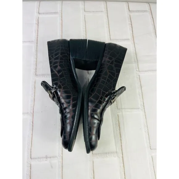 Stuart Weitzman Brown Crocodile Print Heel Loafers sz 7M