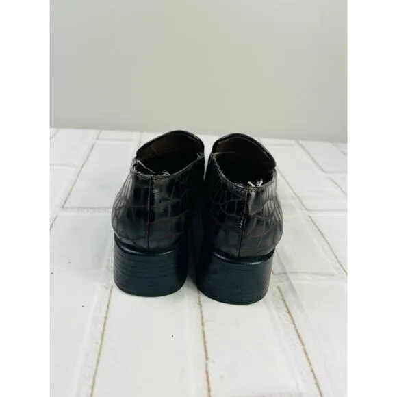 Stuart Weitzman Brown Crocodile Print Heel Loafers sz 7M