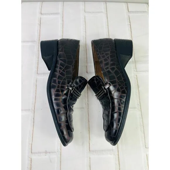 Stuart Weitzman Brown Crocodile Print Heel Loafers sz 7M
