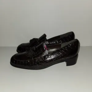 Stuart Weitzman Brown Tassel Crocodile Embossed Patent Leather Loafers Size 9.5