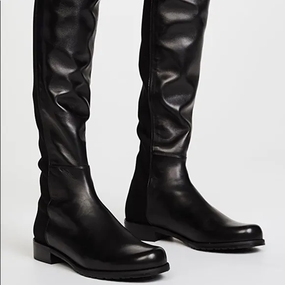 Stuart Weitzman CITY 5050 Black Leather Knee High Stretch Slip On Boot Stretch 8