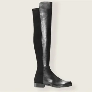 Stuart Weitzman CITY 5050 Black Leather Knee High Stretch Slip On Boot Stretch 8