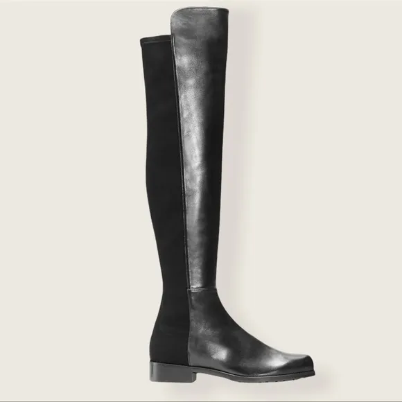 Stuart Weitzman CITY 5050 Black Leather Knee High Stretch Slip On Boot Stretch 8