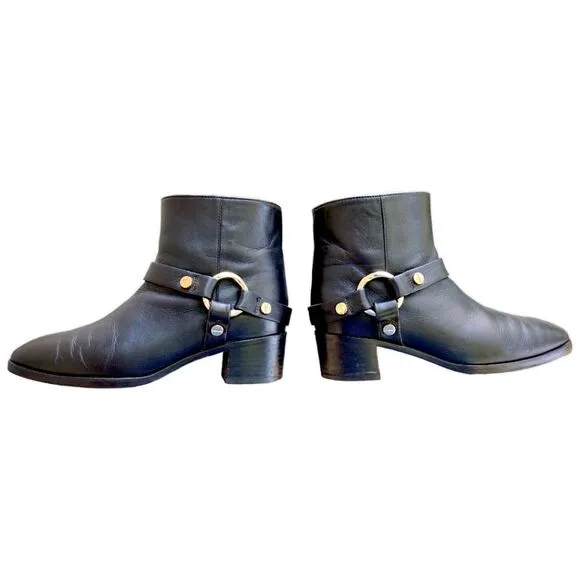 Stuart Weitzman 'Expert' Leather Studded Accent Boots, Black w/ Cream,Size 6.5 M