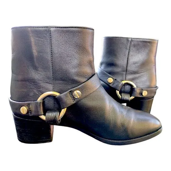 Stuart Weitzman 'Expert' Leather Studded Accent Boots, Black w/ Cream,Size 6.5 M