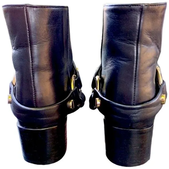 Stuart Weitzman 'Expert' Leather Studded Accent Boots, Black w/ Cream,Size 6.5 M