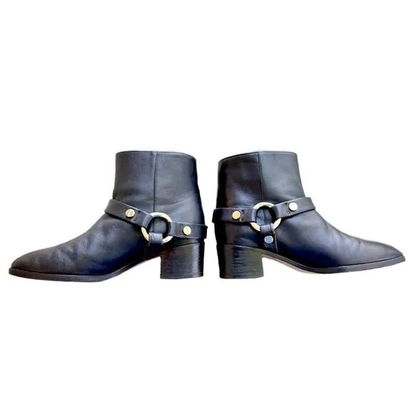 Stuart Weitzman 'Expert' Leather Studded Accent Boots, Black w/ Cream,Size 6.5 M