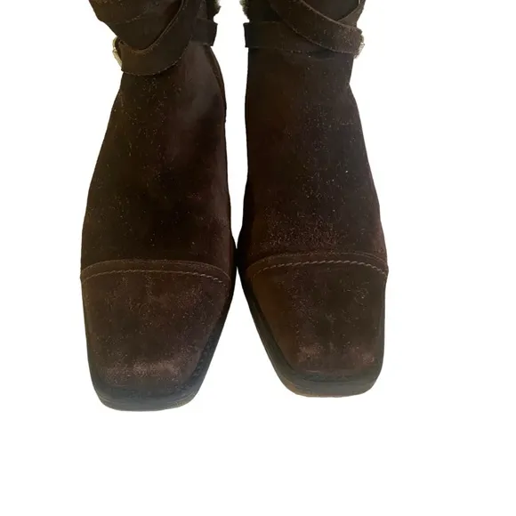 Stuart Weitzman Fur Trim Brown Suede Boots Size 8