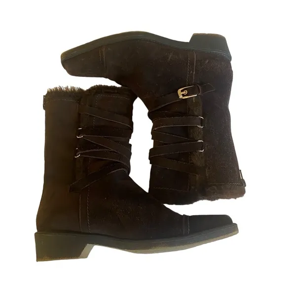 Stuart Weitzman Fur Trim Brown Suede Boots Size 8