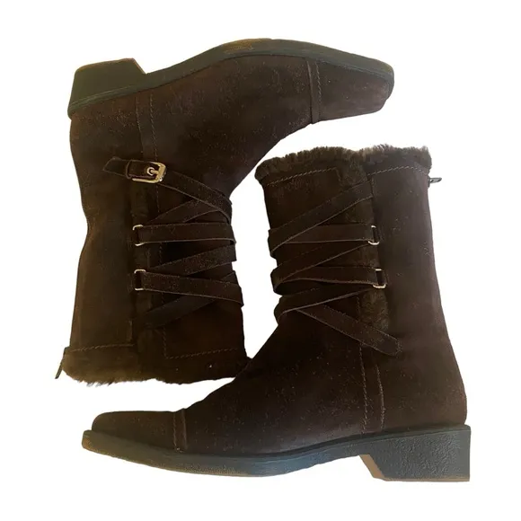 Stuart Weitzman Fur Trim Brown Suede Boots Size 8