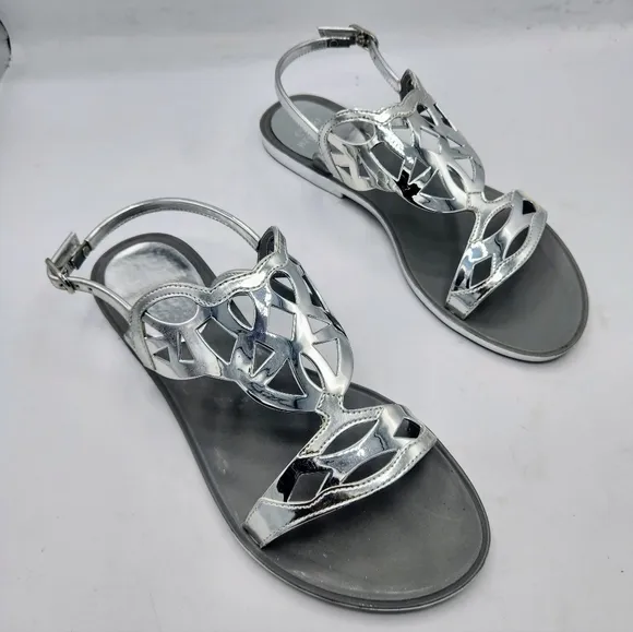 STUART WEITZMAN Gelfisher Laser-Cut Jelly Sandals In Graphite Size 8