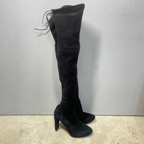Stuart Weitzman Highland Boots Women 8 Black Suede Over The Knee Thigh High