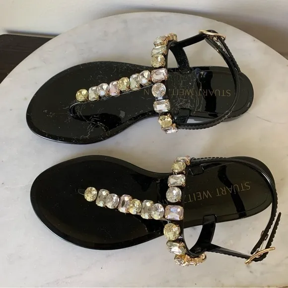 STUART WEITZMAN JAIDE GEM WOMANS  Black SANDALS NWT Size 5