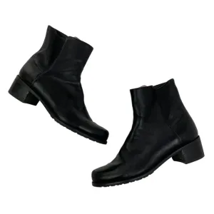 Stuart Weitzman Leather Ankle Boots Block Heel Black Booties Classic 5.5