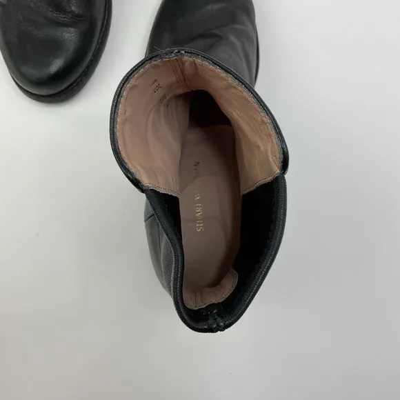 Stuart Weitzman Leather Ankle Boots Block Heel Black Booties Classic 5.5