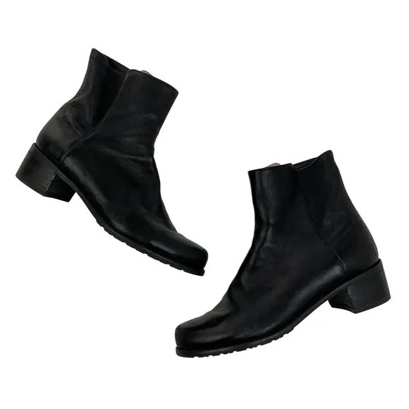 Stuart Weitzman Leather Ankle Boots Block Heel Black Booties Classic 5.5