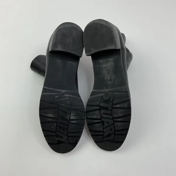 Stuart Weitzman Leather Ankle Boots Block Heel Black Booties Classic 5.5