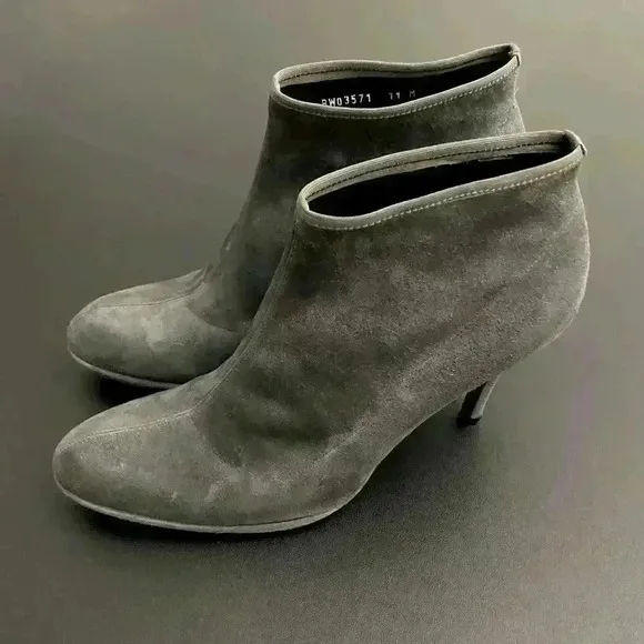 Stuart Weitzman Leather Suede Stretch Sock Booties Office Siren Heel Boots