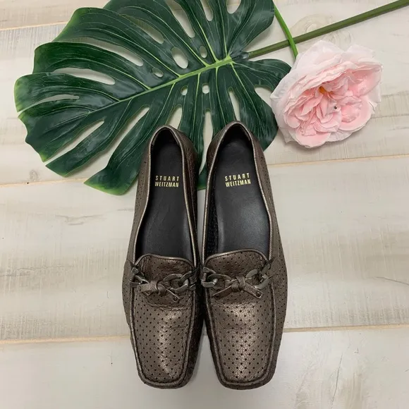 Stuart Weitzman Metallic Perforated Loafer 7.5