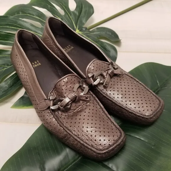 Stuart Weitzman Metallic Perforated Loafer 7.5