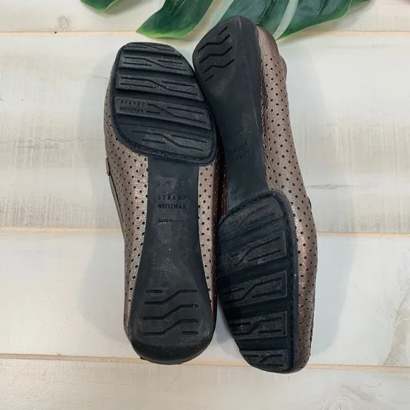 Stuart Weitzman Metallic Perforated Loafer 7.5