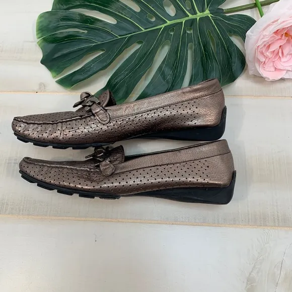 Stuart Weitzman Metallic Perforated Loafer 7.5