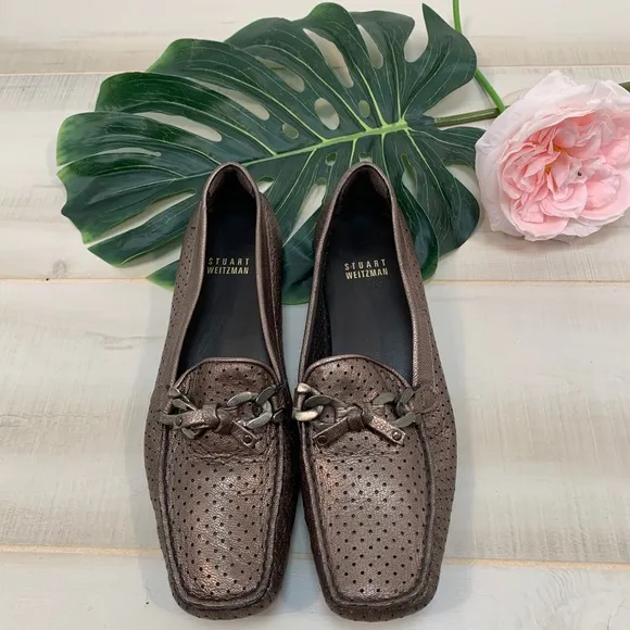 Stuart Weitzman Metallic Perforated Loafer 7.5