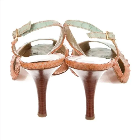 Stuart Weitzman Multi Color Leather Snakeskin Slingback Sandals Size 7.5