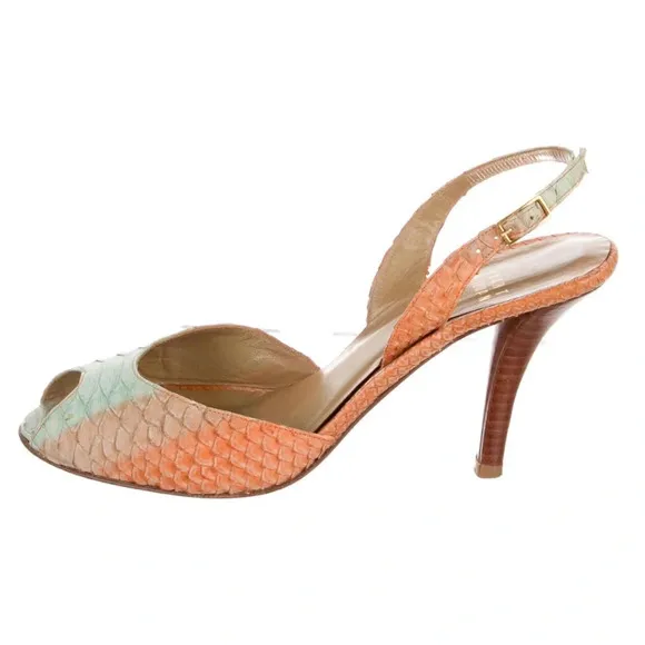 Stuart Weitzman Multi Color Leather Snakeskin Slingback Sandals Size 7.5