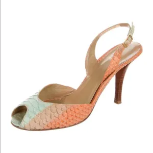 Stuart Weitzman Multi Color Leather Snakeskin Slingback Sandals Size 7.5