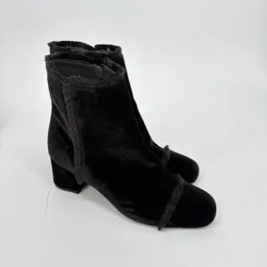 Stuart Weitzman On The Fringe Velvet Ankle Boots Size‎ 7 M Black Block Heel