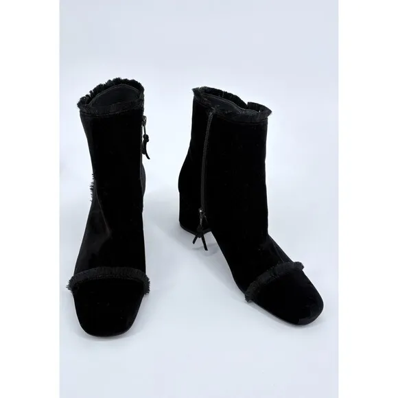Stuart Weitzman On The Fringe Velvet Ankle Boots Size‎ 7 M Black Block Heel