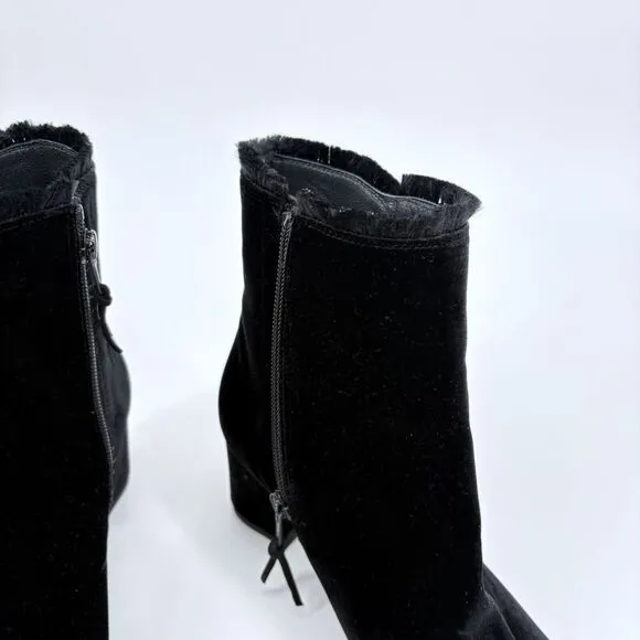Stuart Weitzman On The Fringe Velvet Ankle Boots Size‎ 7 M Black Block Heel