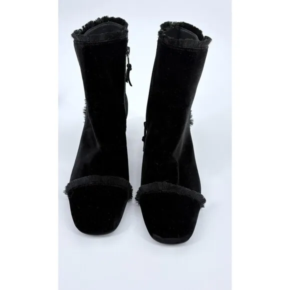Stuart Weitzman On The Fringe Velvet Ankle Boots Size‎ 7 M Black Block Heel