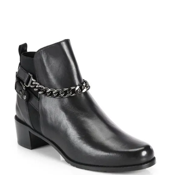 STUART WEITZMAN Onthestreet Leather Chainlink Ankle Boots Black