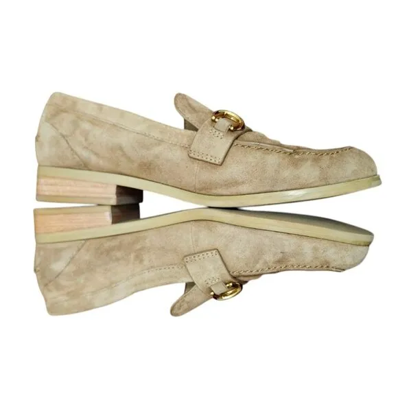 STUART WEITZMAN Owen buckle-embellished suede loafers Women's Size 6