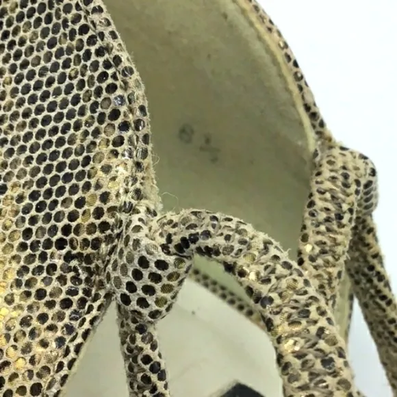 Stuart Weitzman Python Gold Leather Caged Loafers 8.5.
