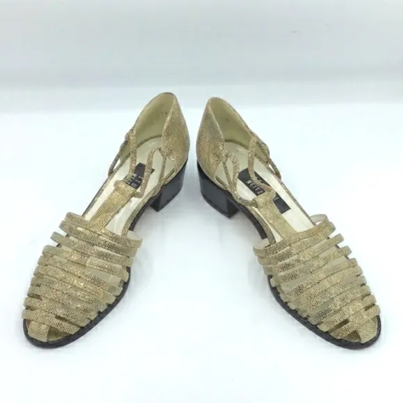 Stuart Weitzman Python Gold Leather Caged Loafers 8.5.