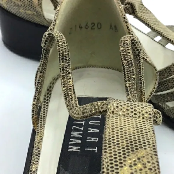 Stuart Weitzman Python Gold Leather Caged Loafers 8.5.