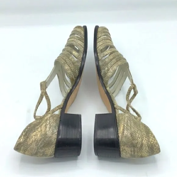 Stuart Weitzman Python Gold Leather Caged Loafers 8.5.