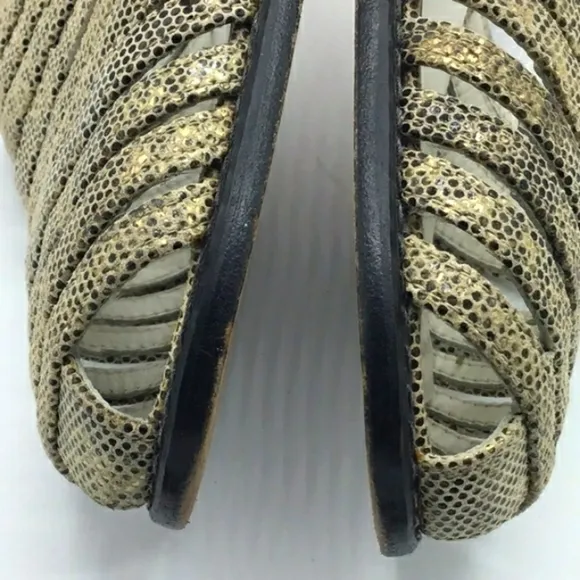 Stuart Weitzman Python Gold Leather Caged Loafers 8.5.