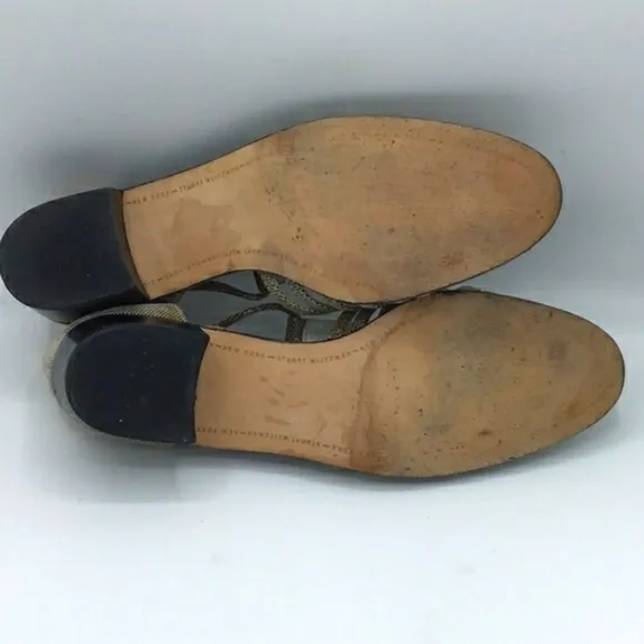 Stuart Weitzman Python Gold Leather Caged Loafers 8.5.