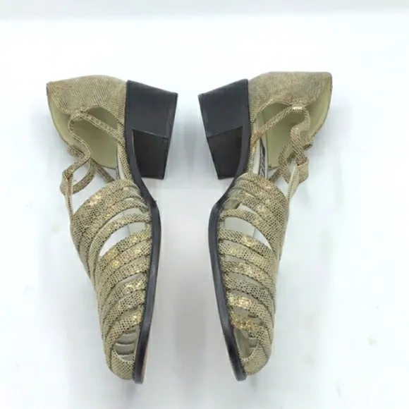 Stuart Weitzman Python Gold Leather Caged Loafers 8.5.
