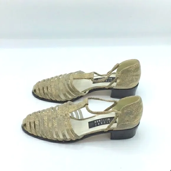 Stuart Weitzman Python Gold Leather Caged Loafers 8.5.