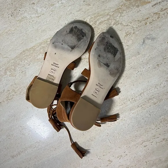 Stuart Weitzman Roman suede flat lace up gladiator brown sandals size 37.5
