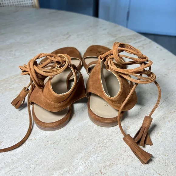 Stuart Weitzman Roman suede flat lace up gladiator brown sandals size 37.5