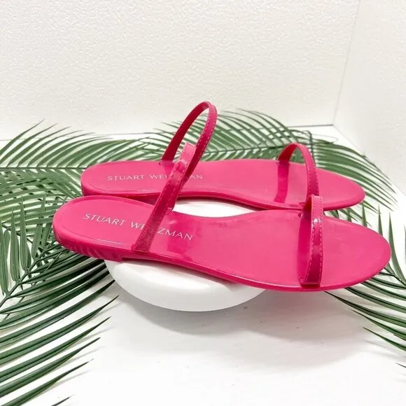 Stuart Weitzman Sawyer Orchid Pink Rubber Strappy Flat Slide Sandals Size 9B NWB
