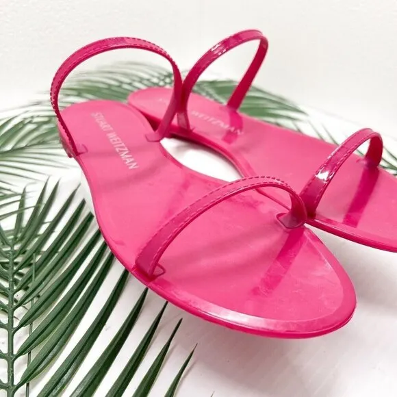 Stuart Weitzman Sawyer Orchid Pink Rubber Strappy Flat Slide Sandals Size 9B NWB