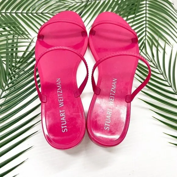 Stuart Weitzman Sawyer Orchid Pink Rubber Strappy Flat Slide Sandals Size 9B NWB